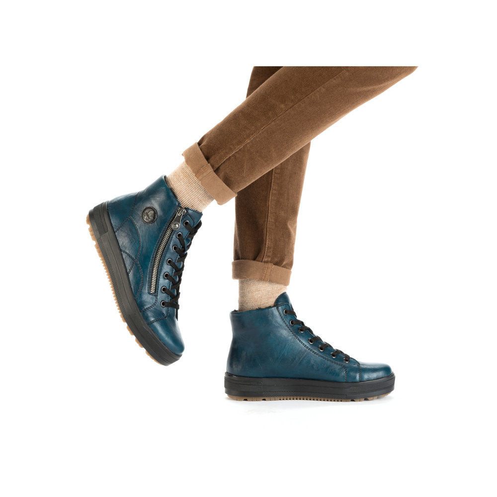 Rieker N2710-12 Petrol Blue Boots with Black Laces