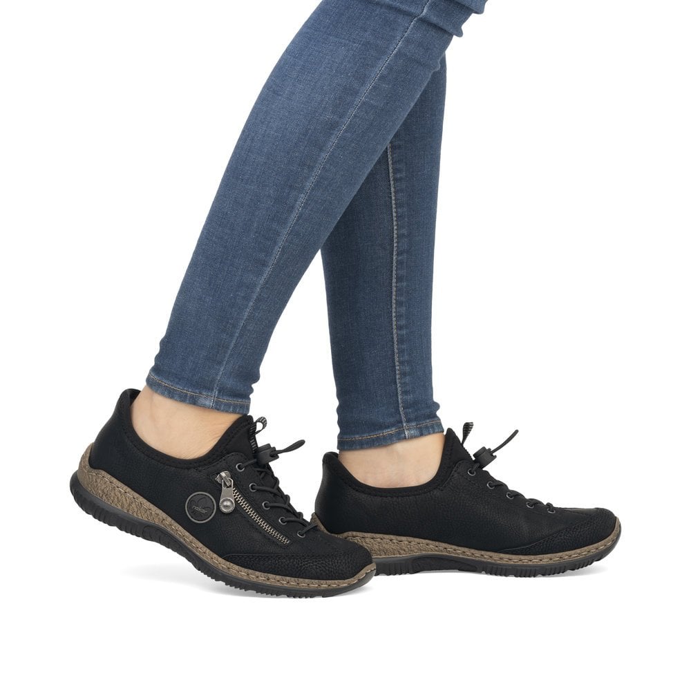 Rieker N3267-01 Black Sneakers with Speed Lacing