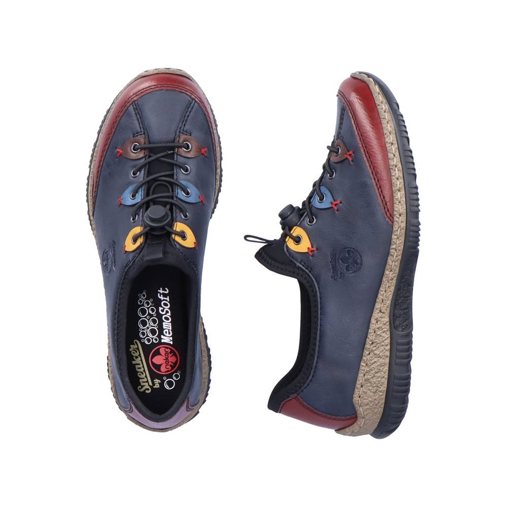 Rieker N3271-35 Navy & Red Combi Shoes with Speed Lacing
