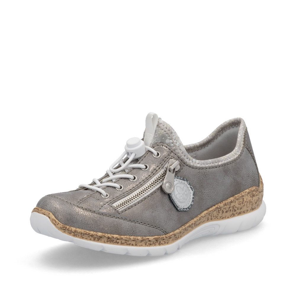 Rieker N4263-40 Grey Metallic Elastic Lace Shoes