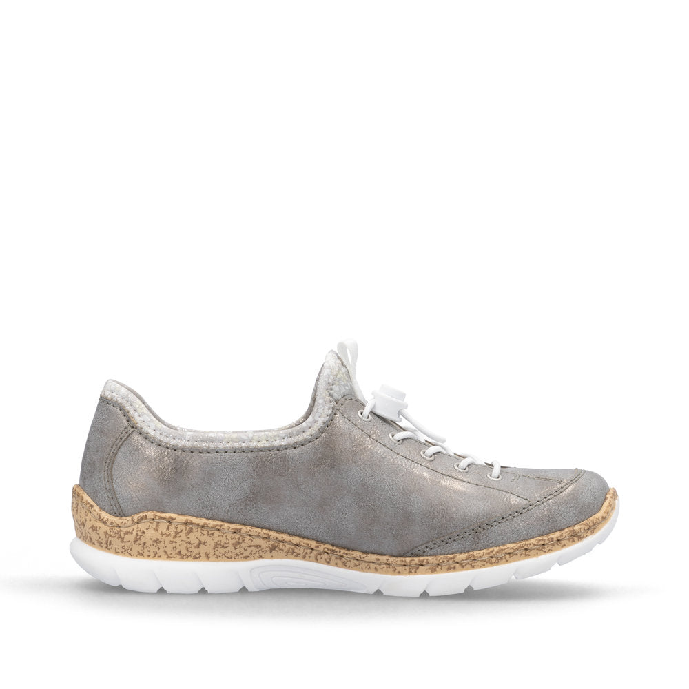 Rieker N4263-40 Grey Metallic Elastic Lace Shoes