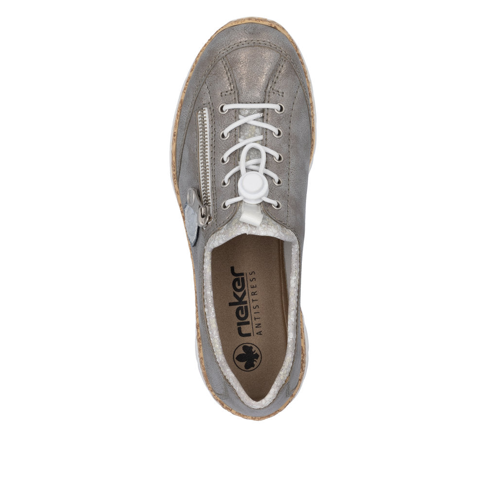 Rieker N4263-40 Grey Metallic Elastic Lace Shoes