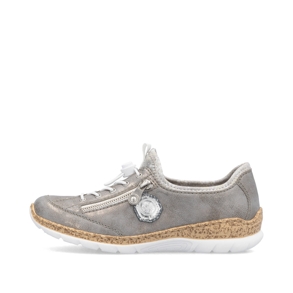 Rieker N4263-40 Grey Metallic Elastic Lace Shoes