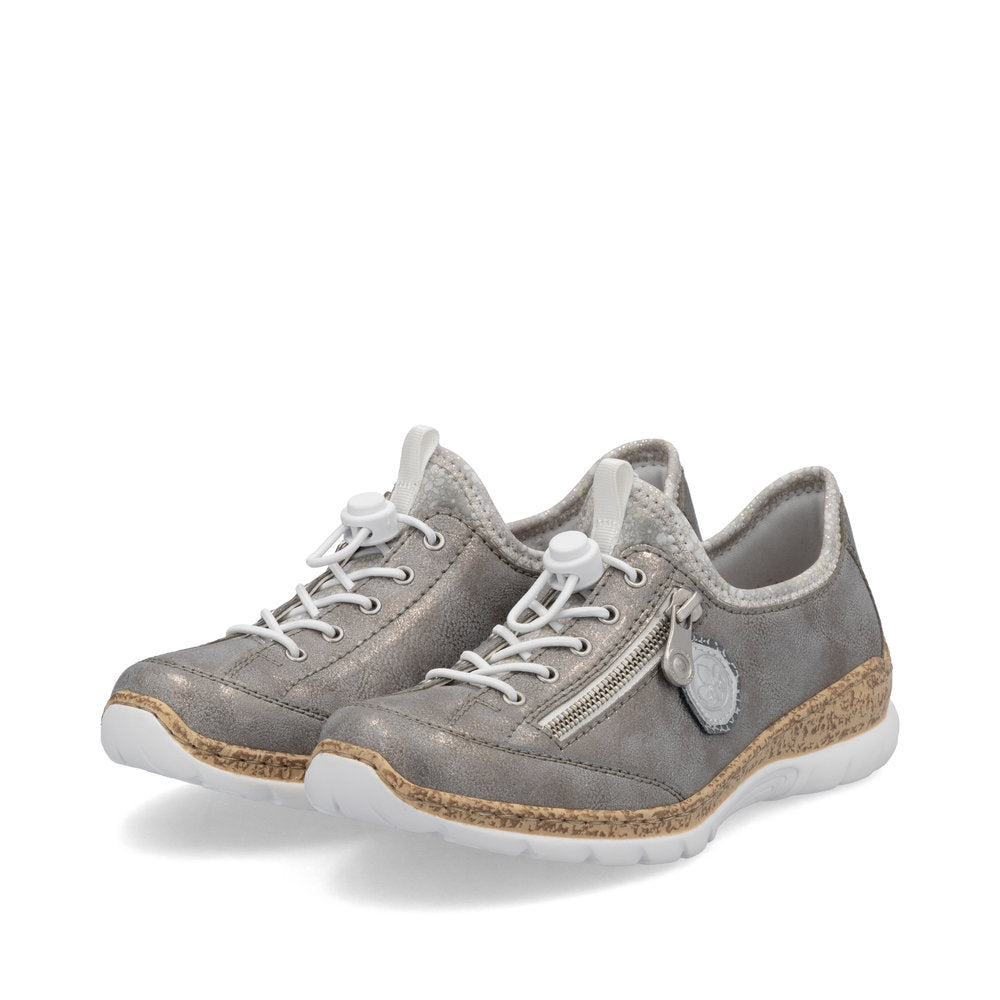 Rieker N4263-40 Grey Metallic Elastic Lace Shoes