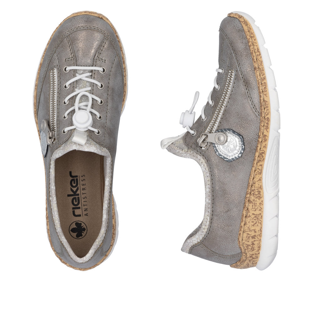Rieker N4263-40 Grey Metallic Elastic Lace Shoes