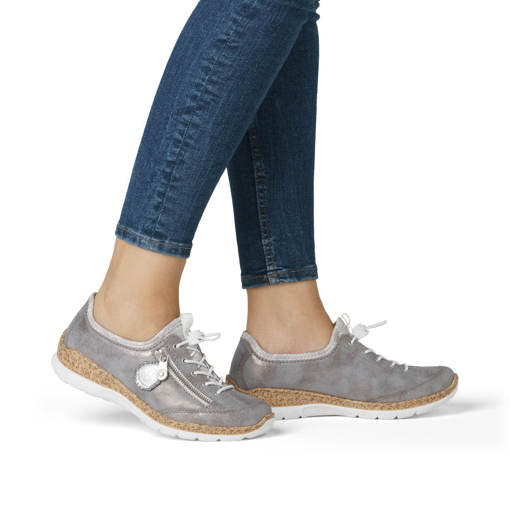 Rieker N4263-40 Grey Metallic Elastic Lace Shoes