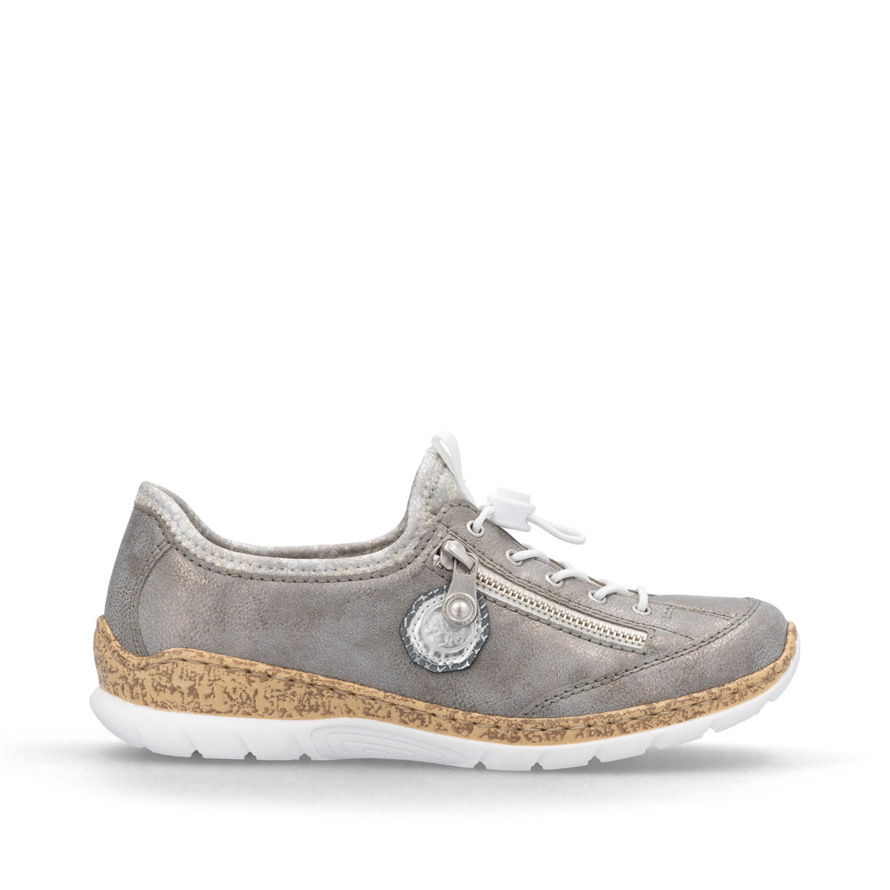 Rieker N4263-40 Grey Metallic Elastic Lace Shoes