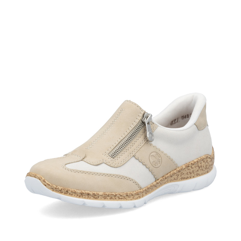 Rieker N42G5-60 Beige Mix Combi Shoes with Side Zip