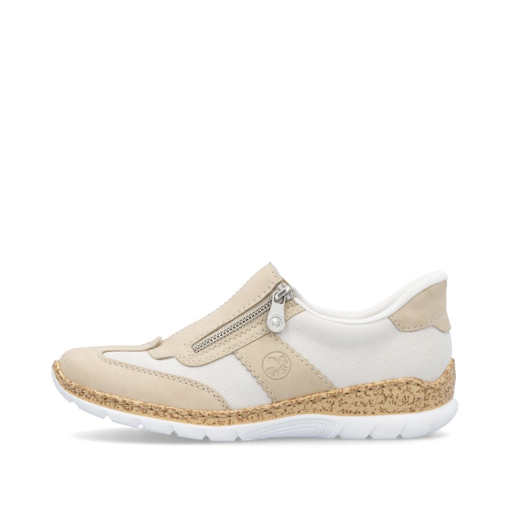 Rieker N42G5-60 Beige Mix Combi Shoes with Side Zip