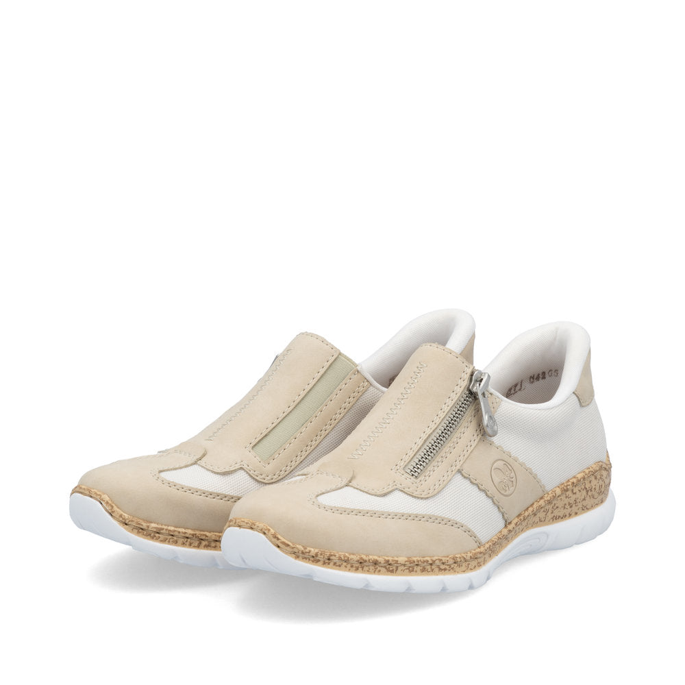 Rieker N42G5-60 Beige Mix Combi Shoes with Side Zip