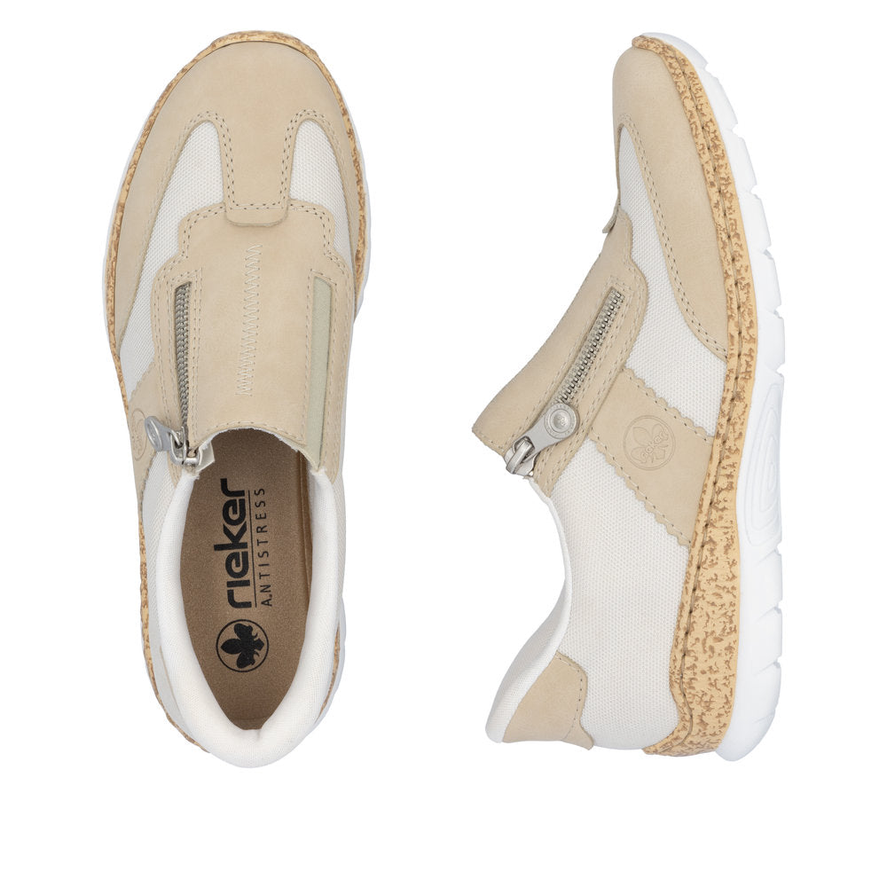 Rieker N42G5-60 Beige Mix Combi Shoes with Side Zip