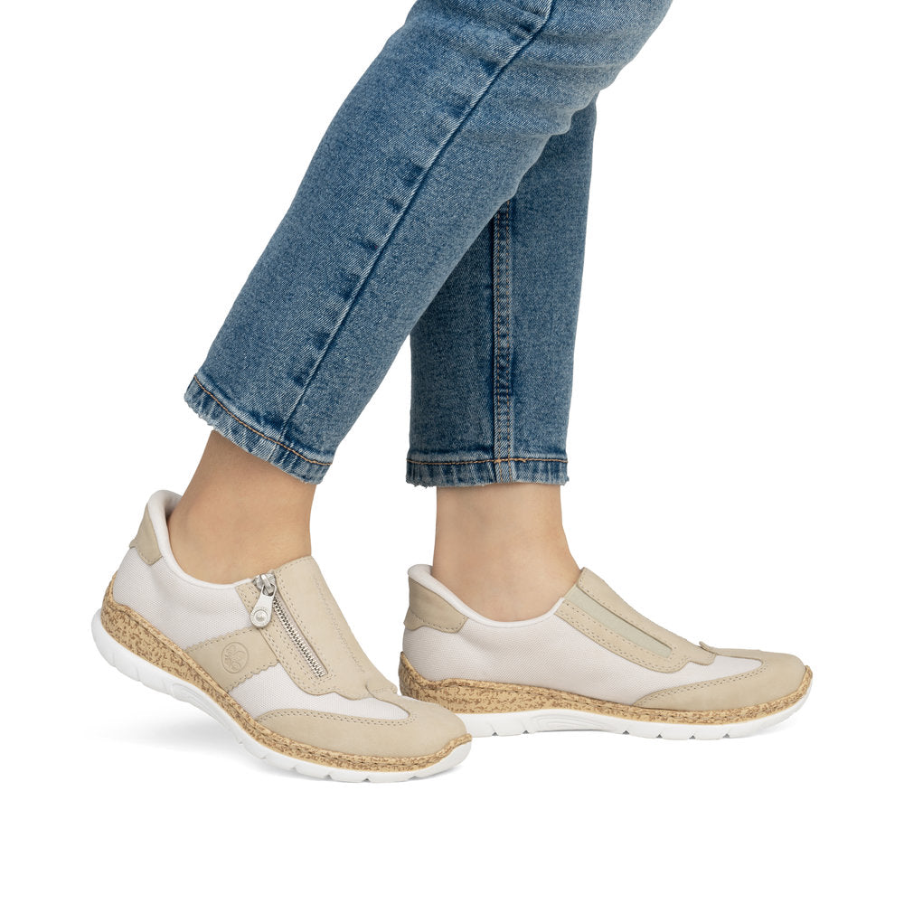 Rieker N42G5-60 Beige Mix Combi Shoes with Side Zip