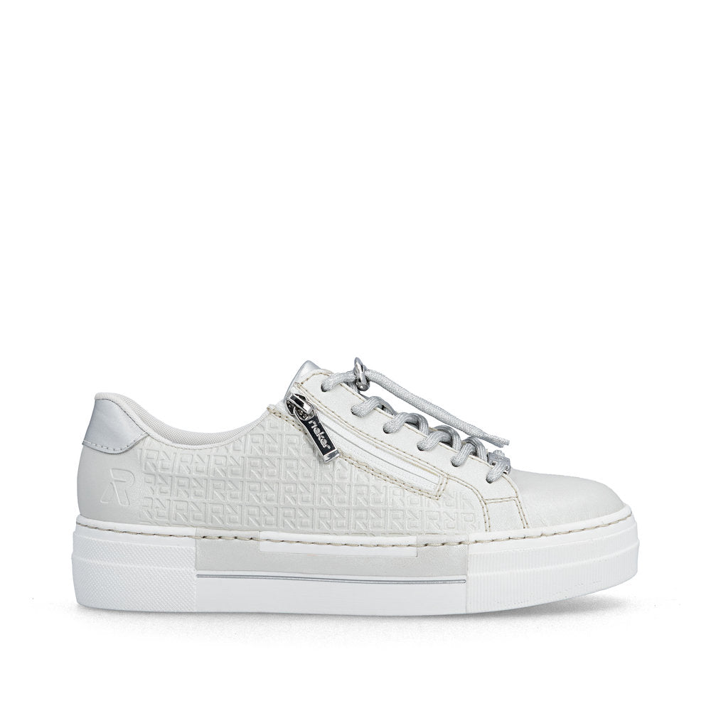 Rieker N4960-90 Pearl & Silver F Fit Trainers with Zip
