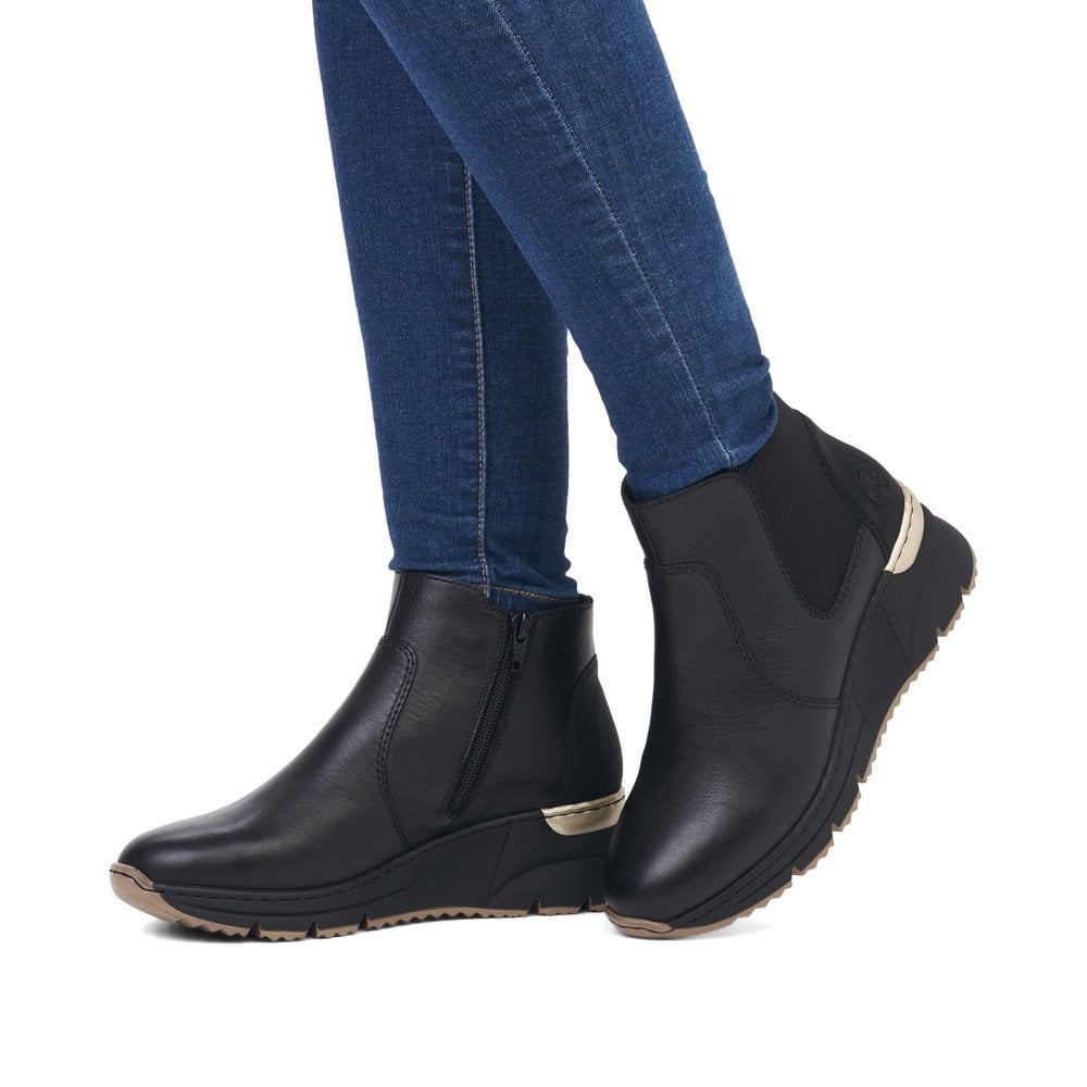 Rieker N6355-00 Black Wedge Ankle Boots