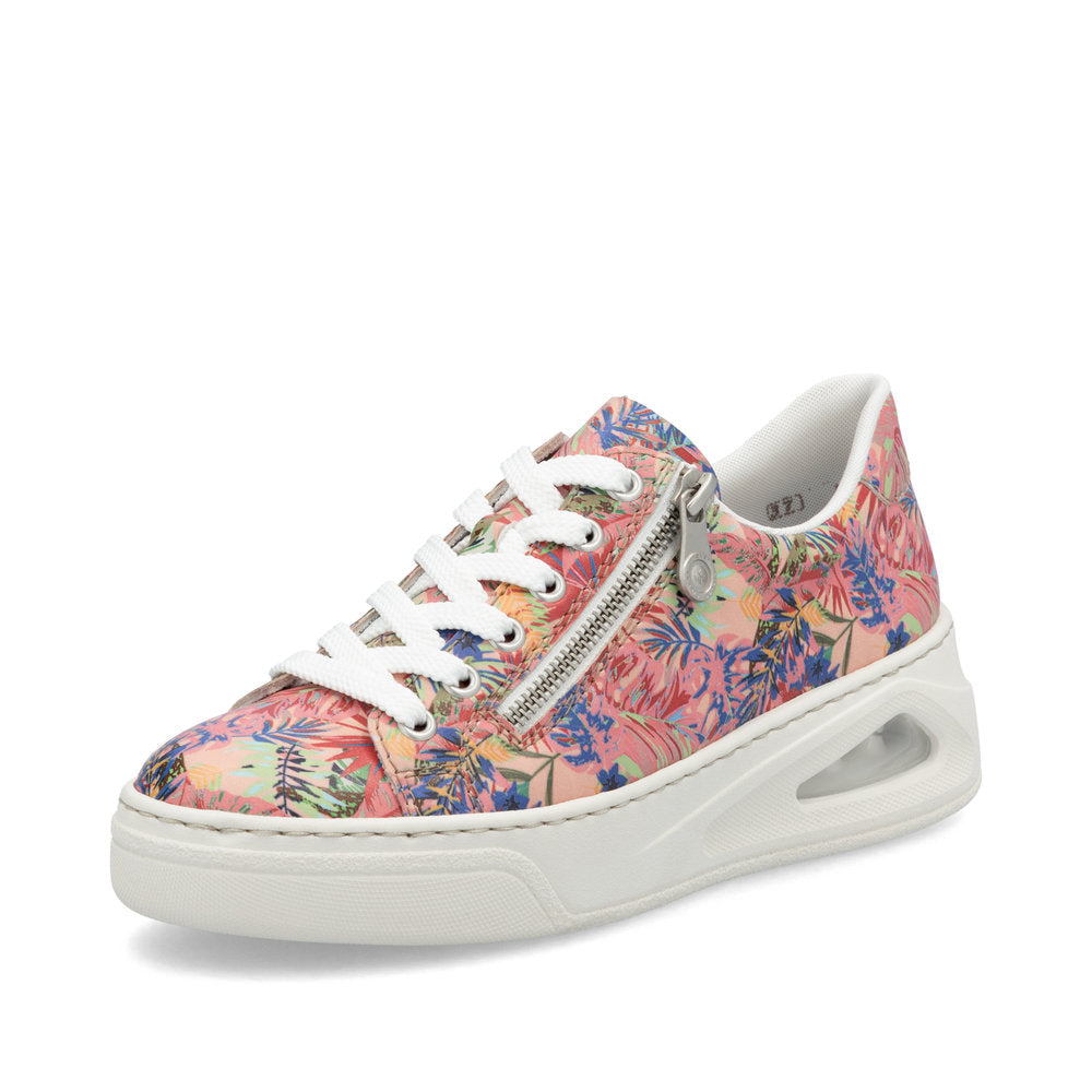 Rieker N6401-90 Pink Jungle Multi Trainers with Side Zip
