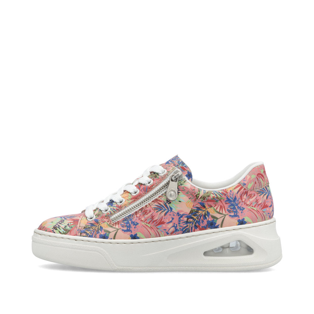 Rieker N6401-90 Pink Jungle Multi Trainers with Side Zip