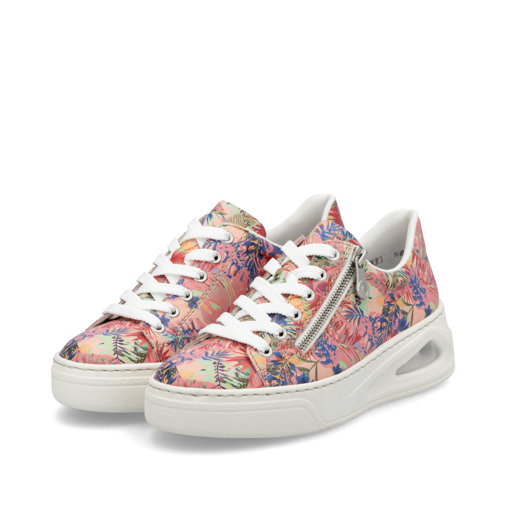 Rieker N6401-90 Pink Jungle Multi Trainers with Side Zip