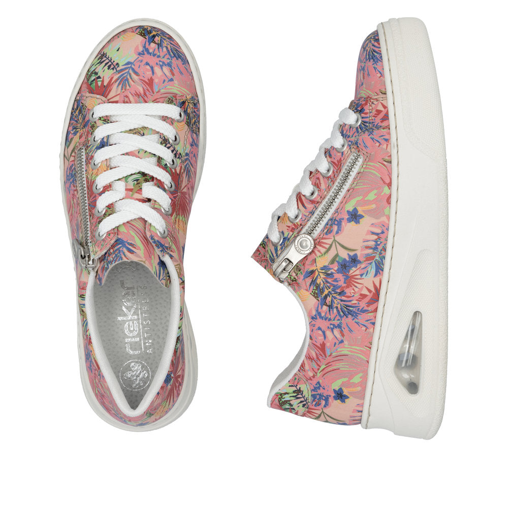 Rieker N6401-90 Pink Jungle Multi Trainers with Side Zip