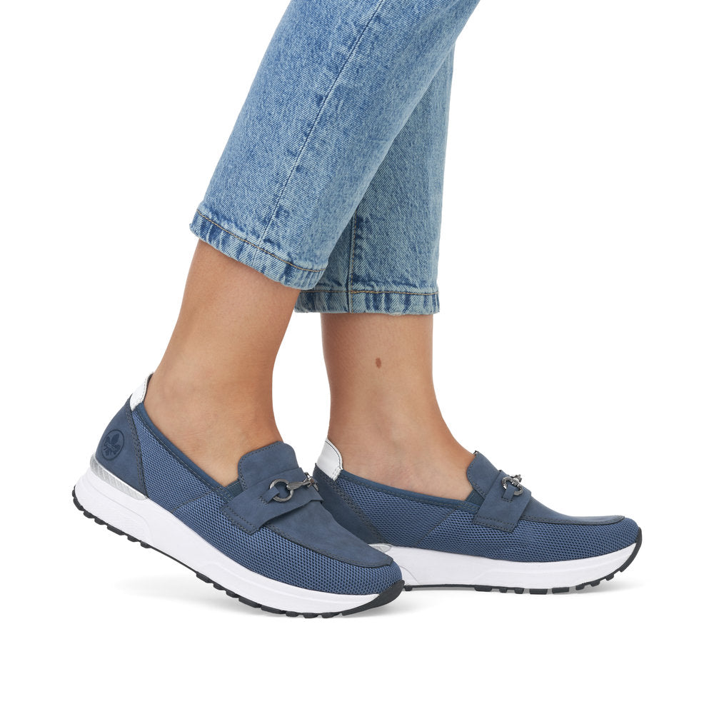 Rieker N7455-14 Blue Slip On Moccasins with Chain