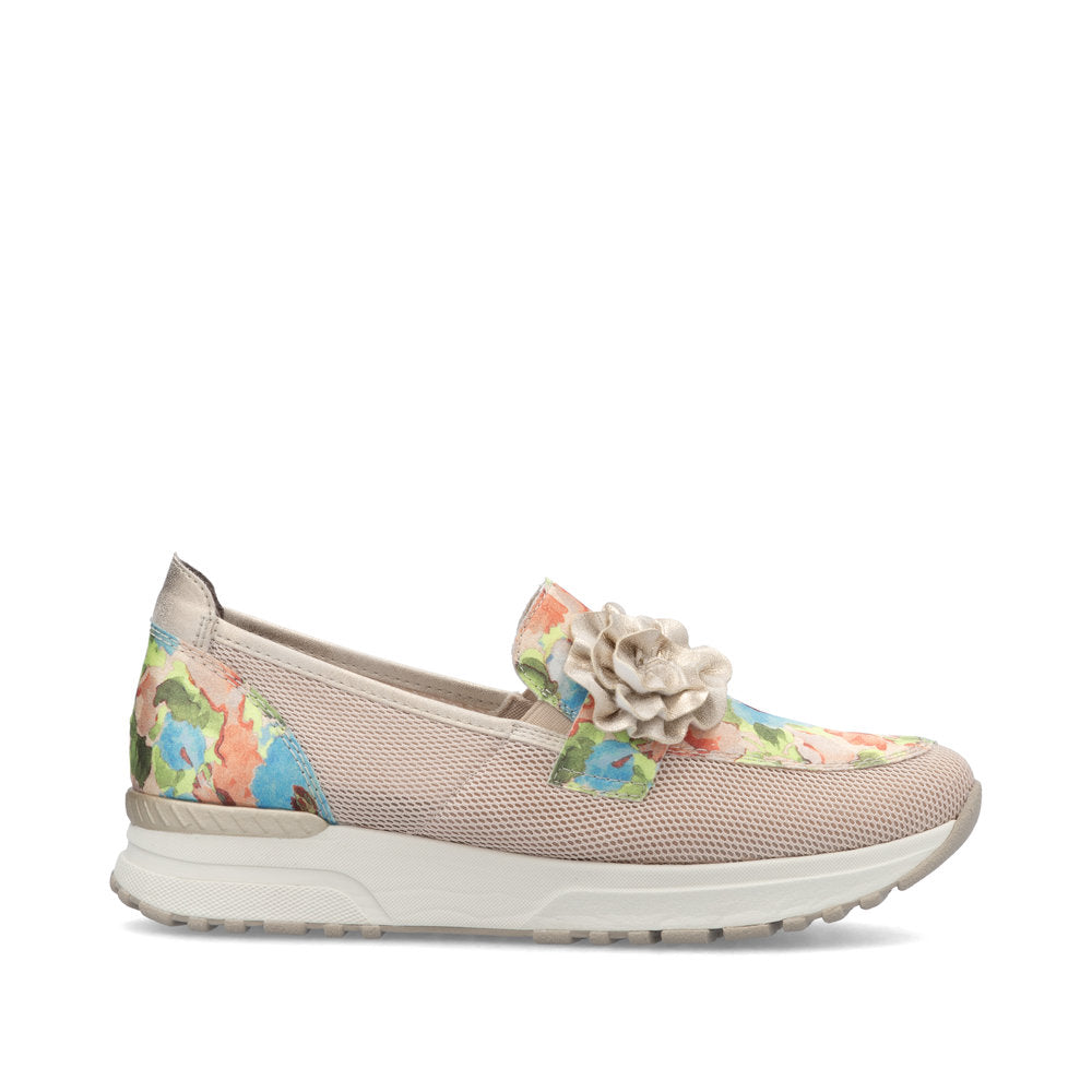 Rieker N7460-31 Light Rose Pink & Gold Flower Multi Slip On Moccasins