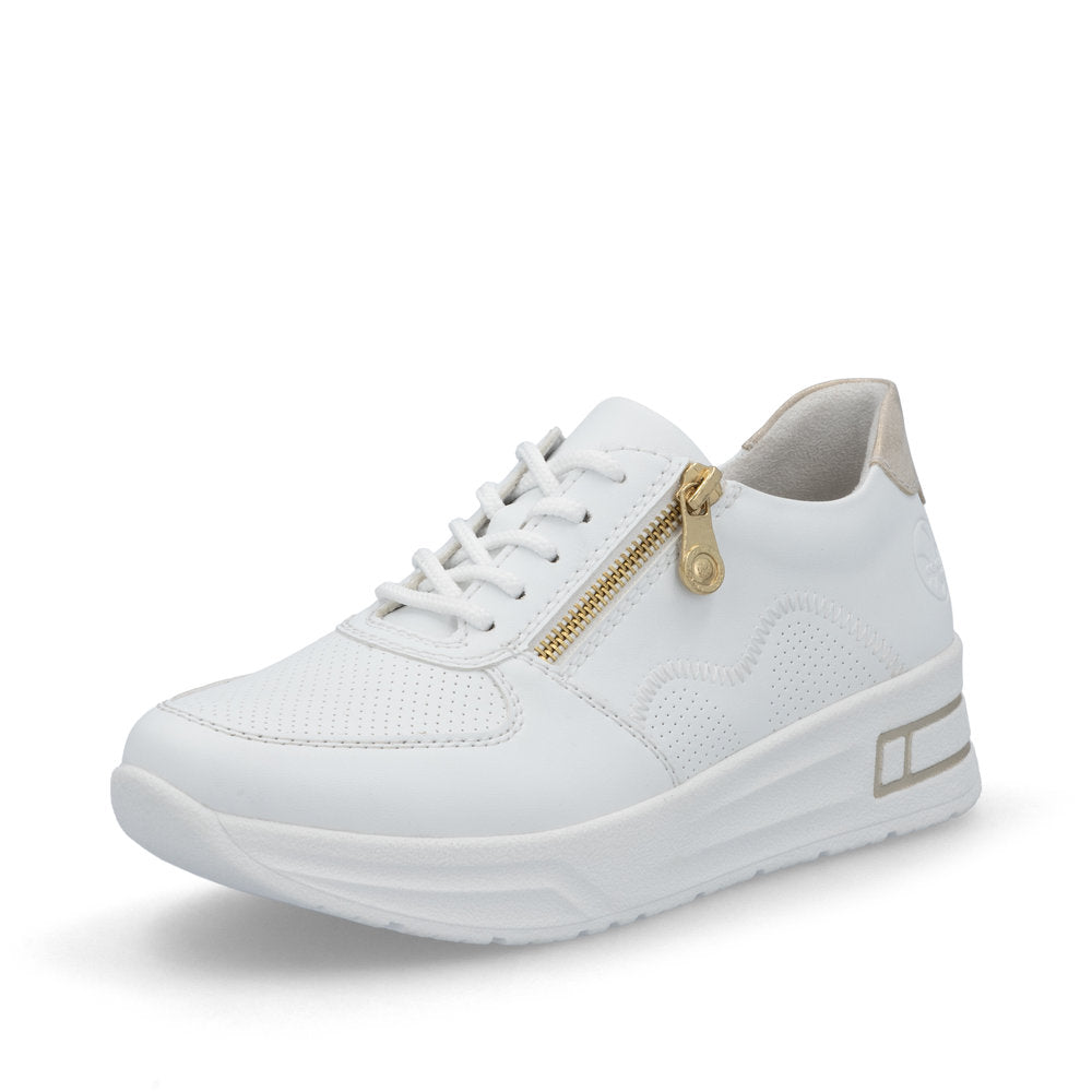Rieker N8100-80 White H Fit Trainers with Gold Zip