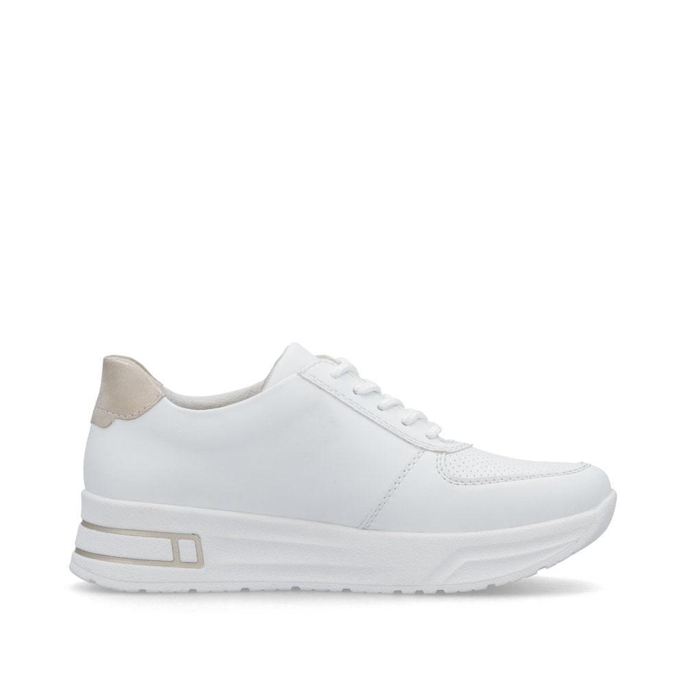 Rieker N8100-80 White H Fit Trainers with Gold Zip