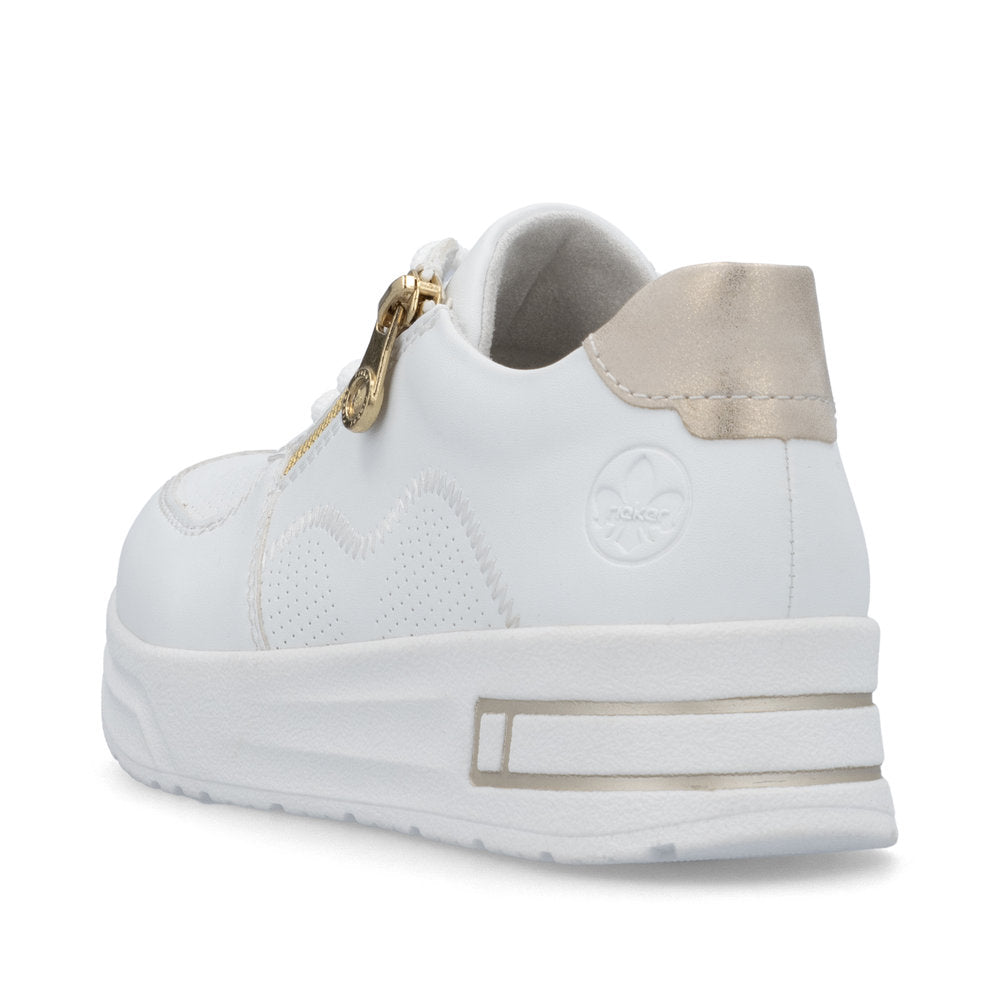 Rieker N8100-80 White H Fit Trainers with Gold Zip