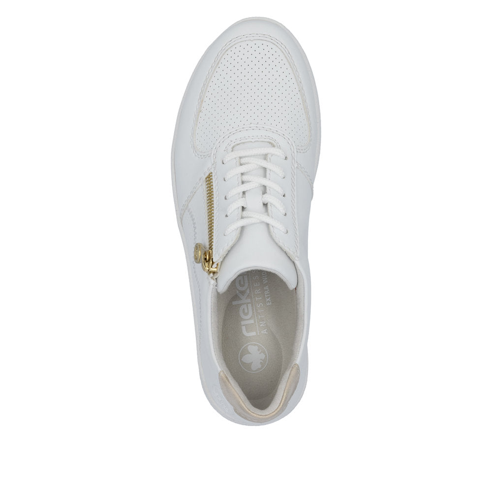 Rieker N8100-80 White H Fit Trainers with Gold Zip