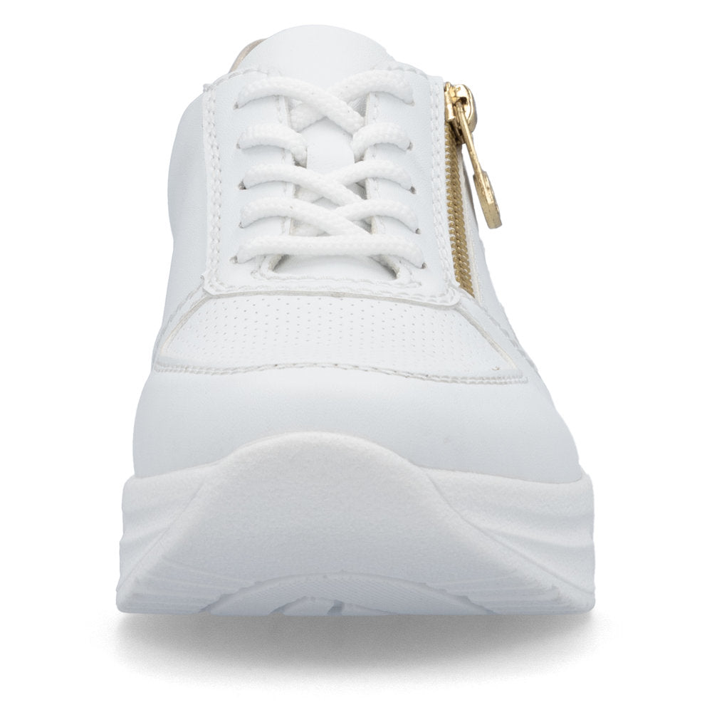 Rieker N8100-80 White H Fit Trainers with Gold Zip