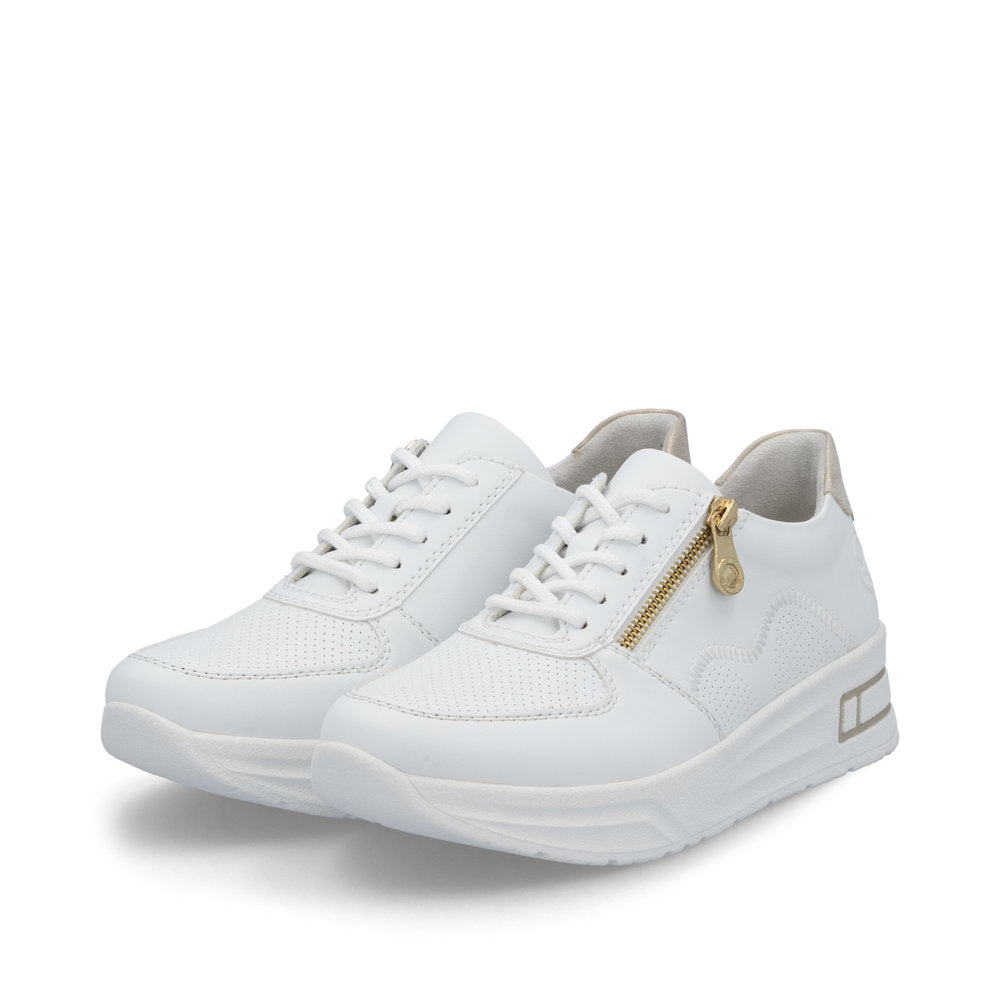 Rieker N8100-80 White H Fit Trainers with Gold Zip