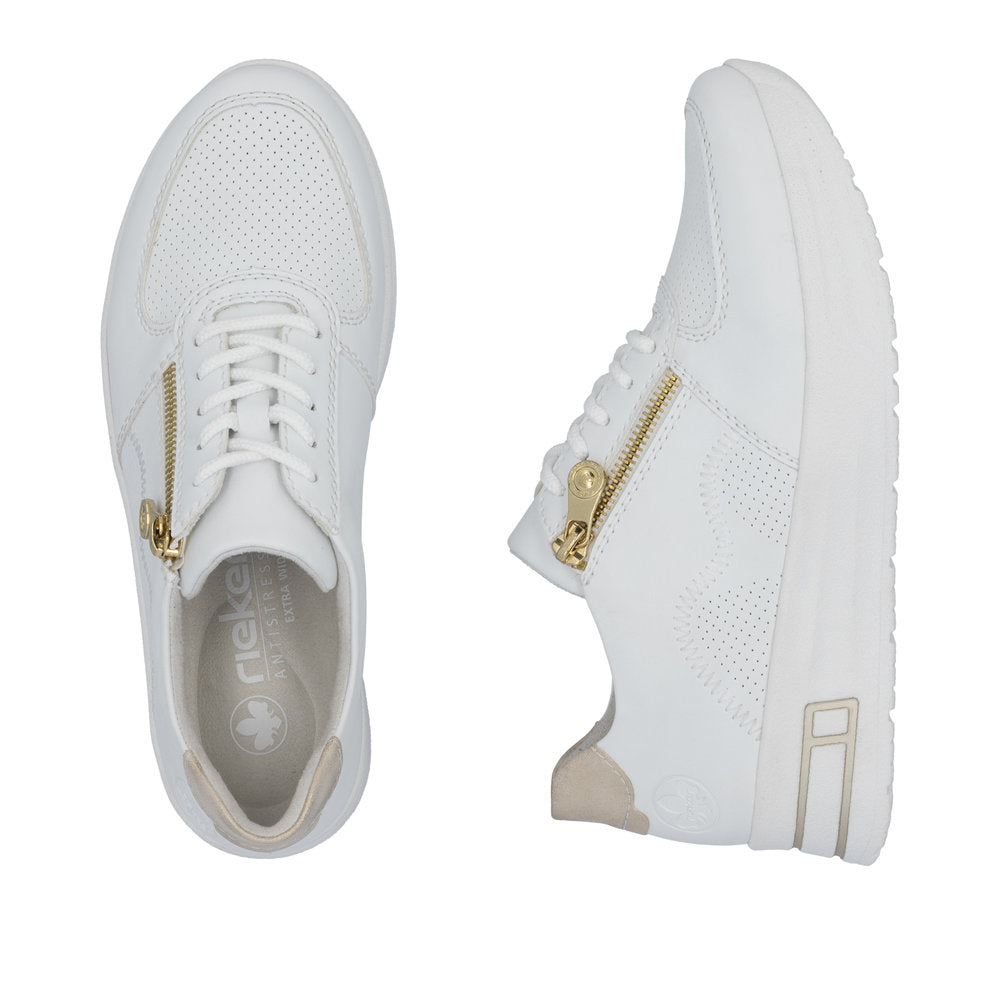 Rieker N8100-80 White H Fit Trainers with Gold Zip