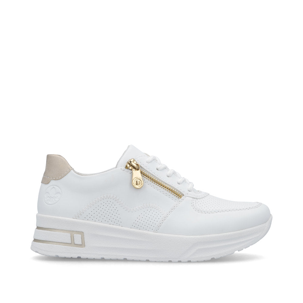 Rieker N8100-80 White H Fit Trainers with Gold Zip