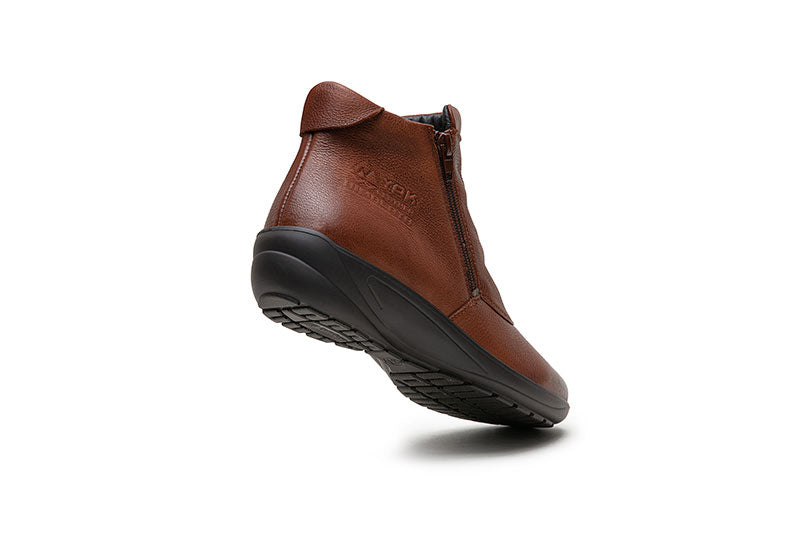 G Comfort P-9521 Cognac Dark Tan Tex Ankle Boots with 2 Zips