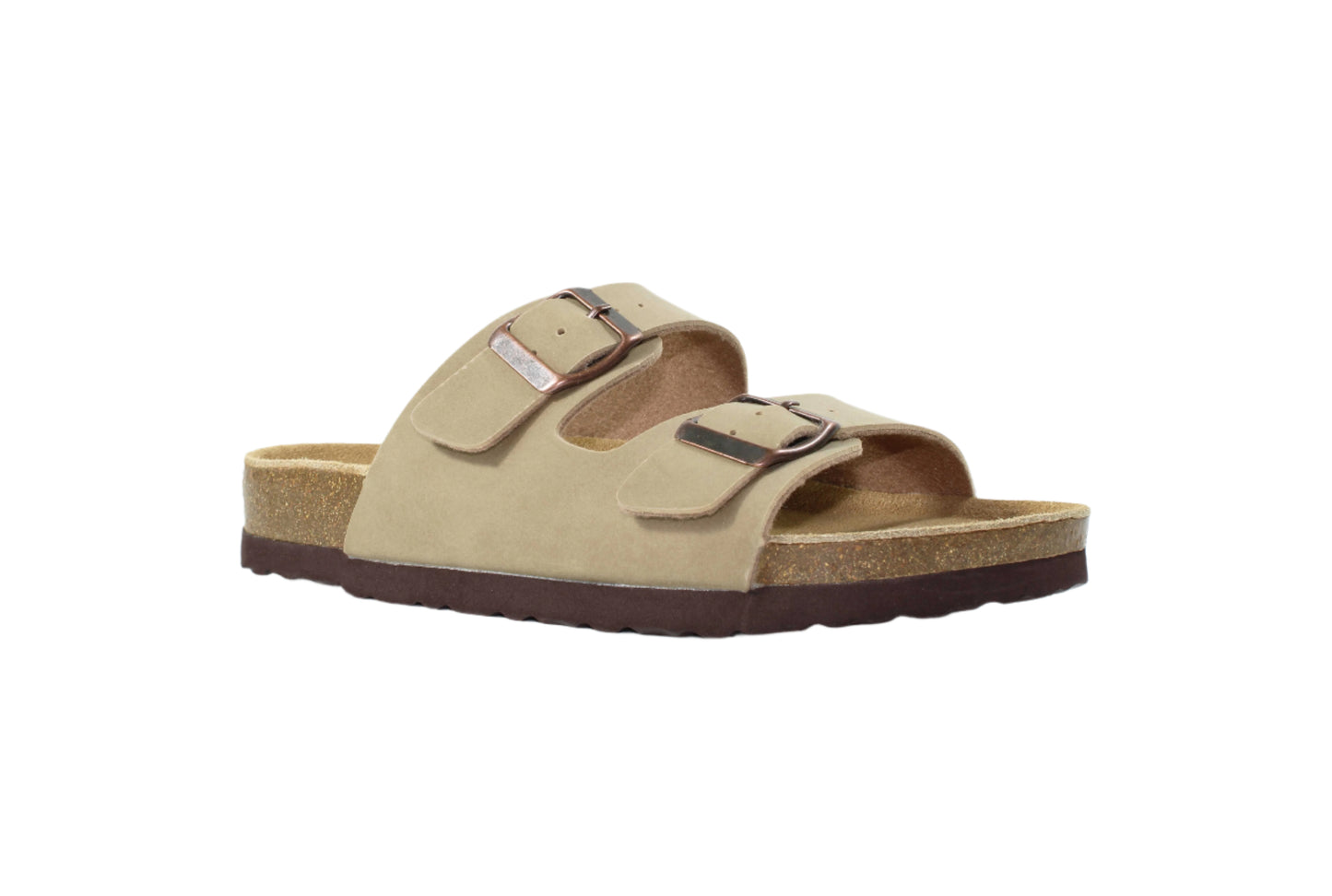 Susst Palma25 Taupe PU Twin Strap Mules with 2 Buckles
