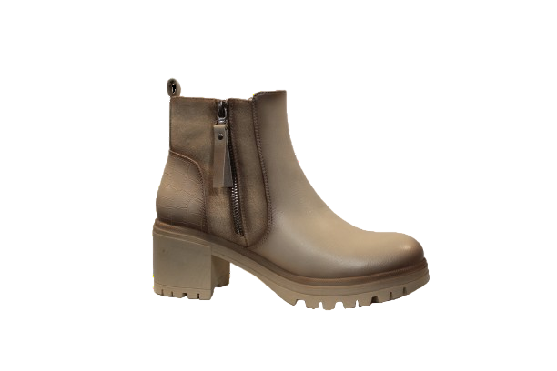 Susst Phoenix24 Beige PU Zip Trim Block Heel Ankle Boots