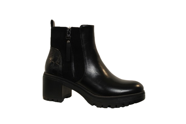 Susst Phoenix24 Black PU Zip Trim Block Heel Ankle Boots