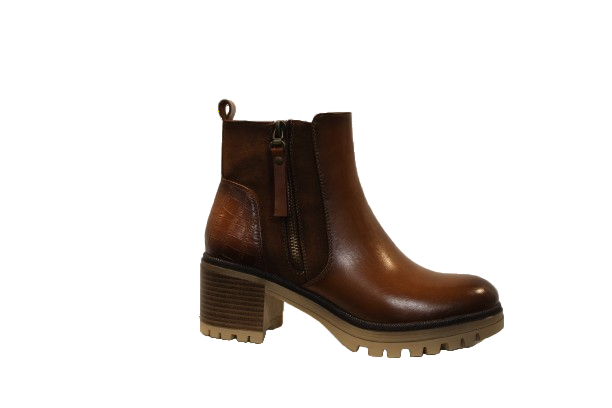 Susst Phoenix24 Tan PU Zip Trim Block Heel Ankle Boots