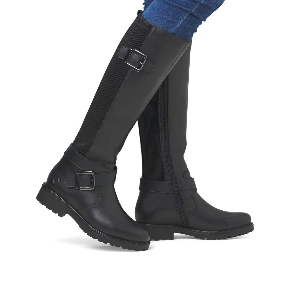 Remonte R6593-00 Black Long Boots with 2 Buckles