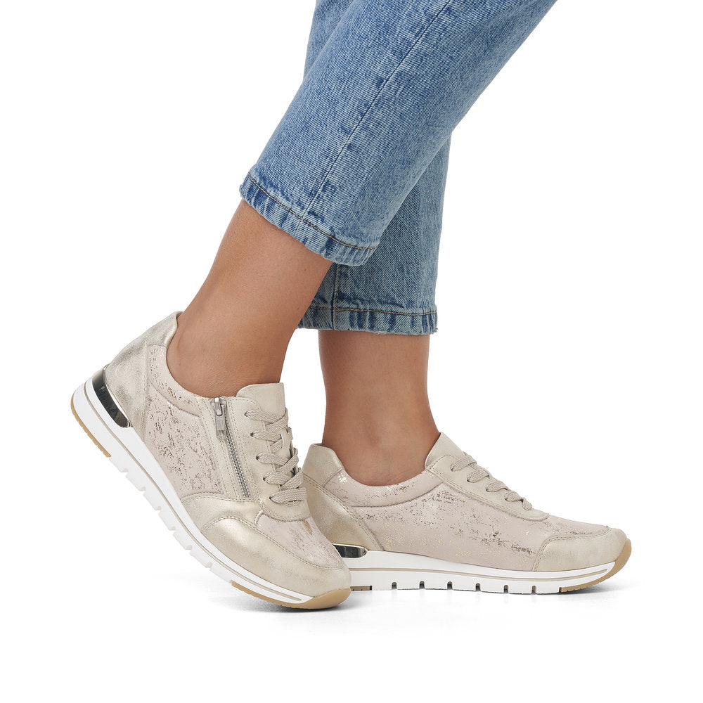 Remonte R6700-61 Beige Gold Combi G Fit Lace & Zip Trainers