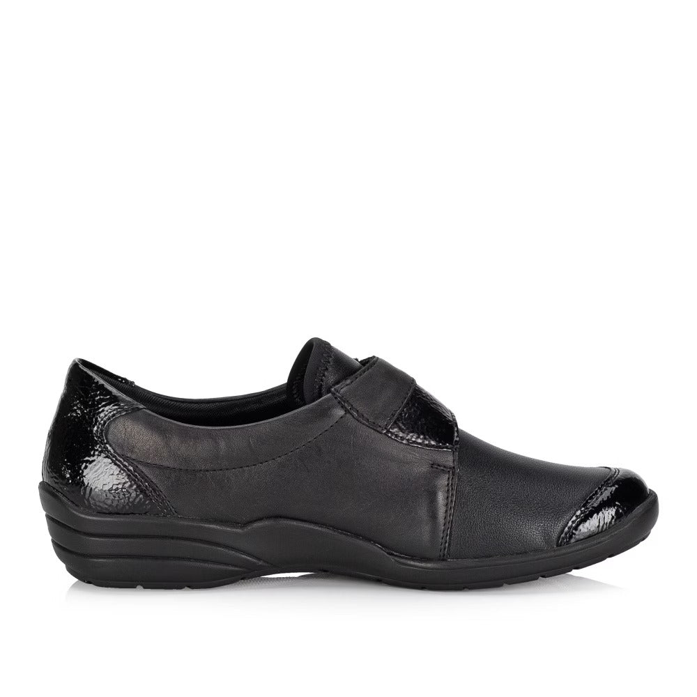 Remonte R7600-04 Black Extra Width Velcro Shoes with Patent Detailing
