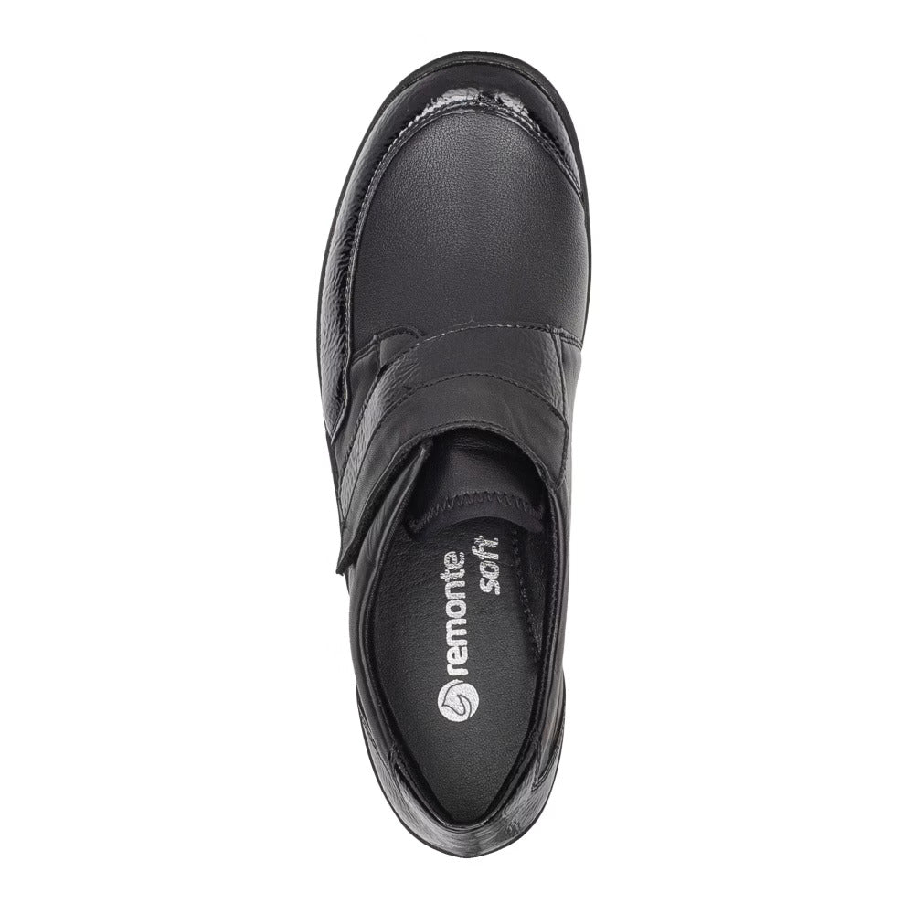 Remonte R7600-04 Black Extra Width Velcro Shoes with Patent Detailing