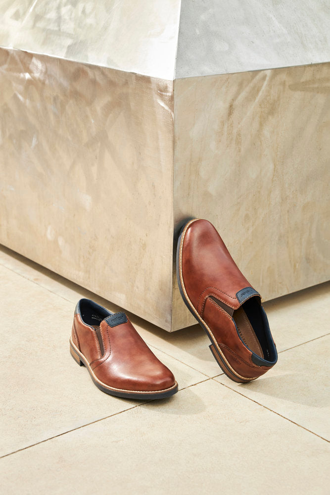 Rieker 13557-24 Tan Brown Slip On Shoes with Navy Trim