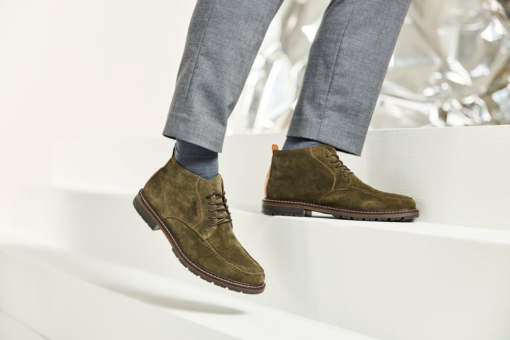Rieker 13700-54 Khaki Green Lace Ankle Boots with Tan Heel