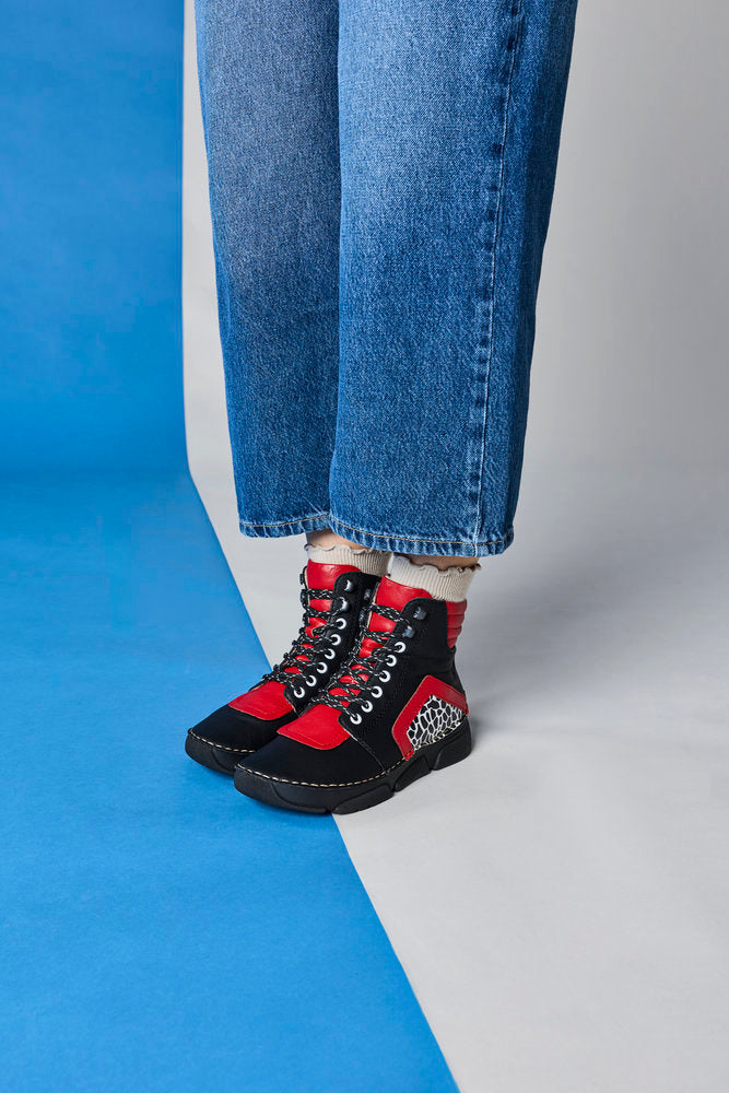 Rieker 45904-00 Black & Flamme Red Mix Boots