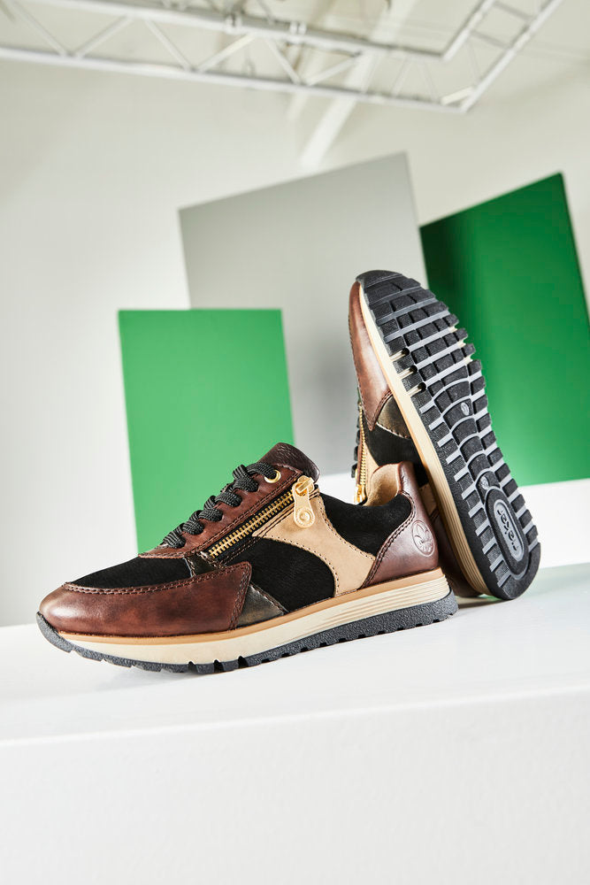 Rieker 49010-25 Brown, Black & Gold Combi H Fit Sneakers