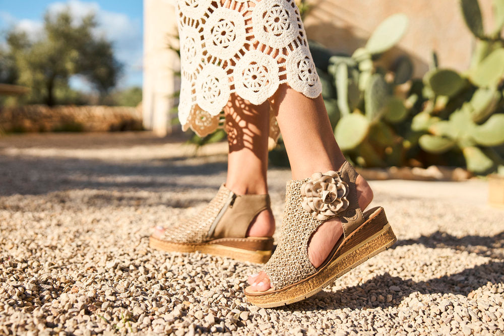 Rieker 63791-60 Marble Beige Weave Sandals with Flower