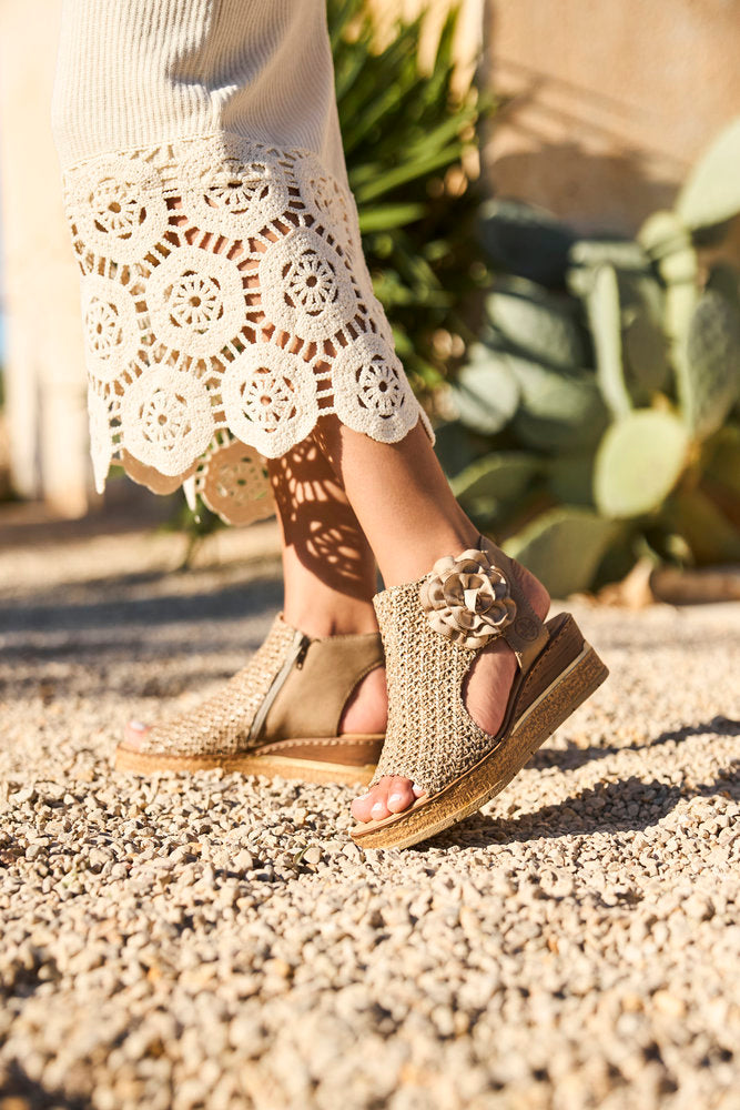 Rieker 63791-60 Marble Beige Weave Sandals with Flower