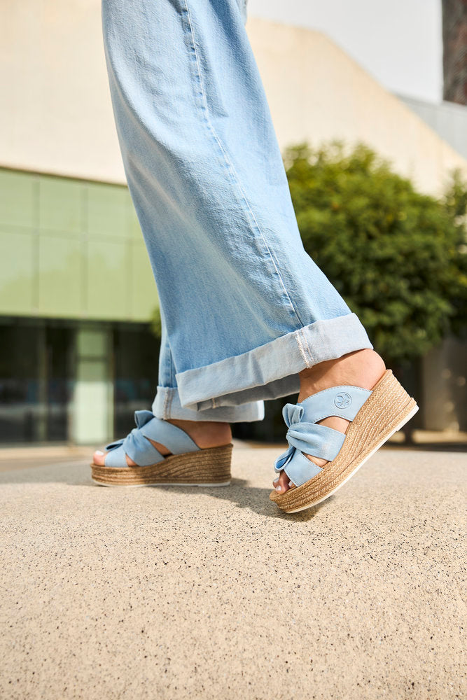 Rieker 68789-10 Aqua Blue Bow Slip On Wedge Sandals