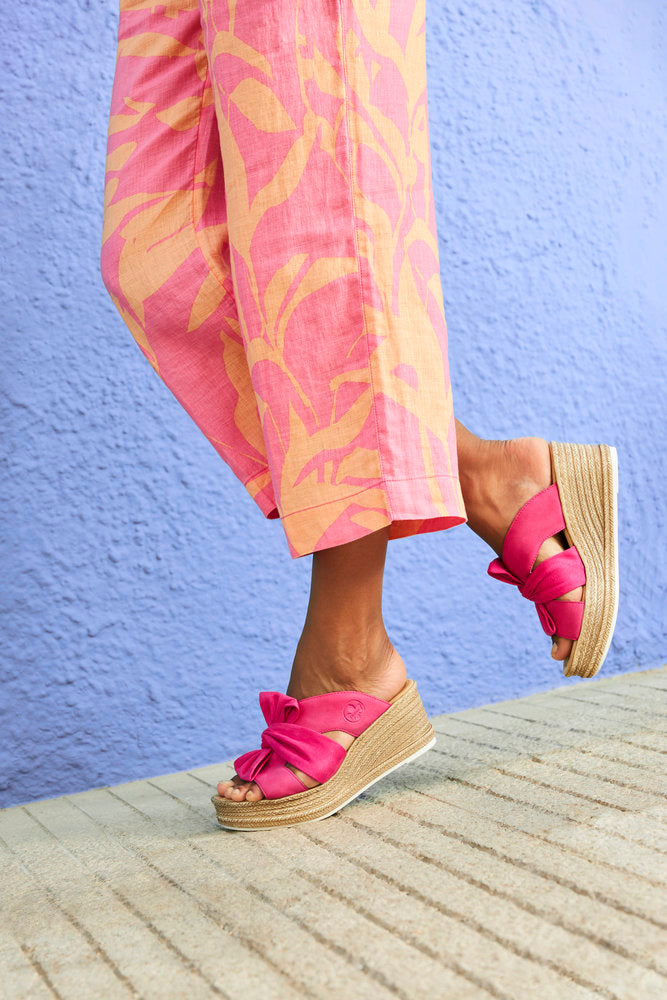 Rieker 68789-31 Cerise Pink Bow Slip On Wedge Sandals