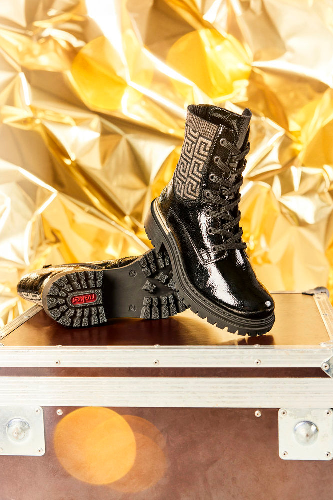 Rieker 72607-00 Black & Gold Combi Boots